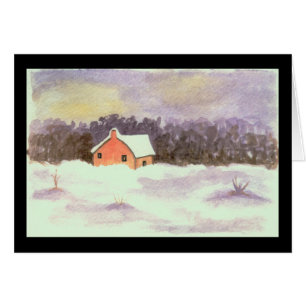 Cartão Arte da paisagem da aguarela pouca neve do inverno
