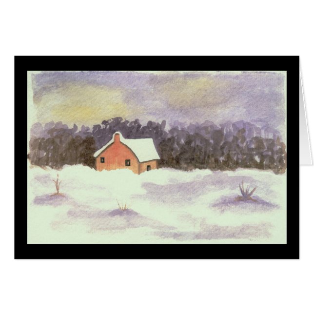 Cartão Arte da paisagem da aguarela pouca neve do inverno (Frente horizontal)