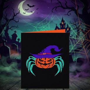 Cartão Arte de Abóbora de Halloween Assustadora com Aranh