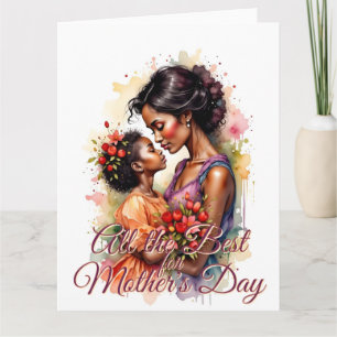 Cartão Arte de Amor no Dia das Mães em Estilo de Aquarela