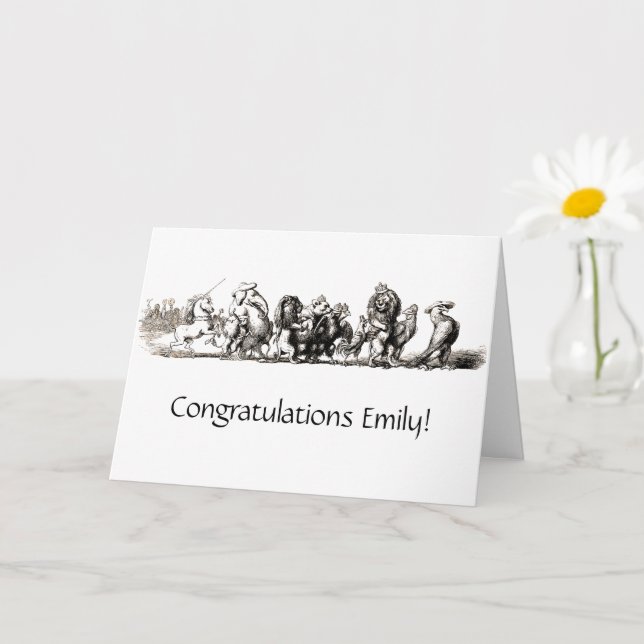 Cartão Arte de animal fofo Unicórnio Elefante Leão Zoológ (Planta pequena)