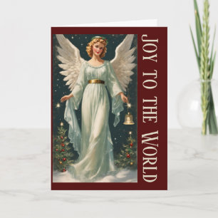Cartão Arte de Anjo Vintage Natal Alegria Para o Mundo