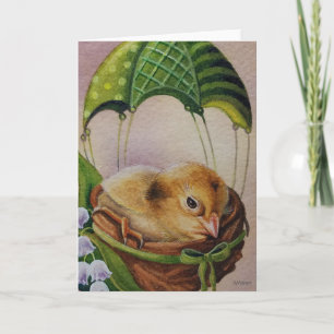 Cartão Arte de Aquarela de Parachute Verde de Passarinho 