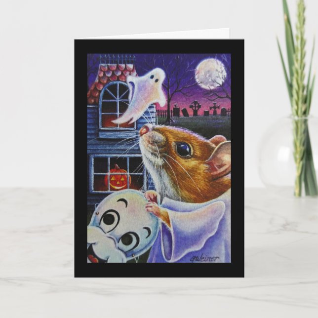 Cartão Arte de Aquarela Máscara de Mouse Fantasma do Hall (Frente)