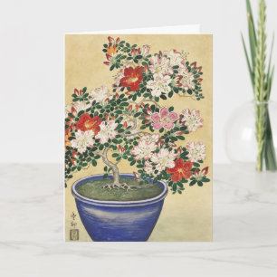 Cartão Arte de Azaléia Vintage Ohara Koson em Pote Azul