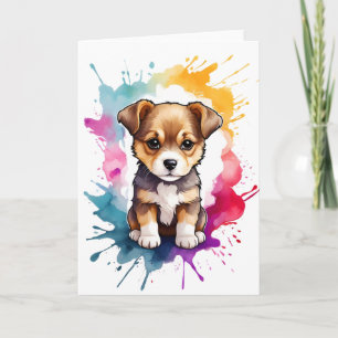 Cartão Arte de Cachorro com Tinta Spritz de Aquarela em B