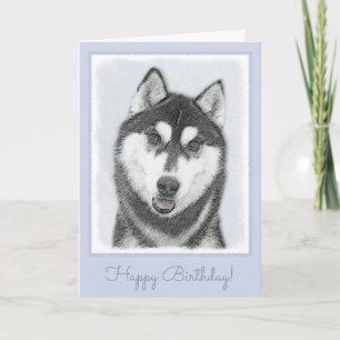 Cartão Arte de Cachorro Siberiana (Preta e Branca)