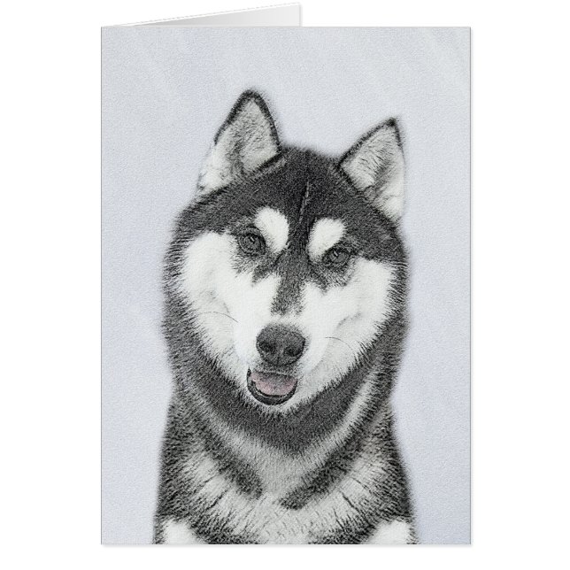 Cartão Arte de Cão Siberiana (Preto e Branco) (Frente)