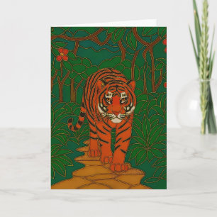 Cartão Arte de Cloisonne Tigre no Caminho da Selva
