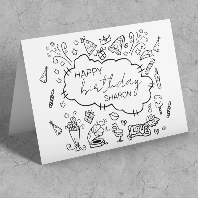 Cartão Arte de Dodle Feliz Aniversário Personalizado (Criador carregado)