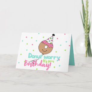 Cartão Arte de Donuts de Desenho Animado Feliz Aniversári