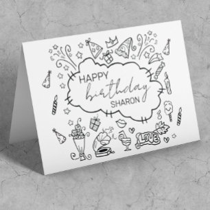 Cartão Arte de Doodle de Aniversário Personalizada