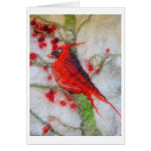 Cartão Arte de Felted - bagas do cardeal e do inverno
