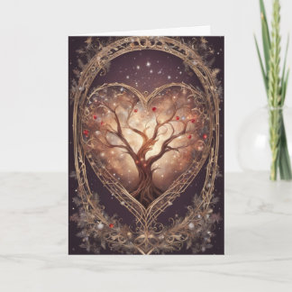 Cartão Arte de Férias Vintage Coração Celestial Árvore da