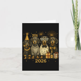 Cartão Arte de festa vintage dachshund Ano Novo 2026 dour