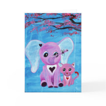 Arte de Flor de Cerejeira com Elefante Rosa e Gato