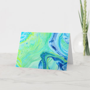 Cartão Arte de Fluido Acrílico Verde Azul