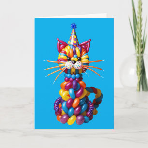 Cartão Arte de Gato Balão Engraçado Cor Animada Humor Ani