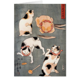 Cartão Arte de Gato Japonês Vintage