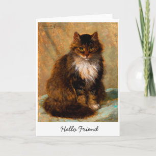 Cartão Arte de Gato Maine Coon Vintage Olá Amigo