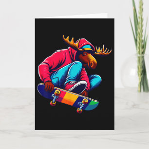 Cartão Arte de Ilustração de Alce Skateboarding Funky Leg