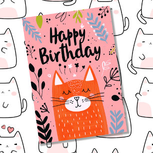 Cartão Arte de Ilustração de Gato Laranja Fofo com Foto P