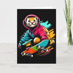 Cartão Arte de Ilustração de Skate do Weasel Funky Legal