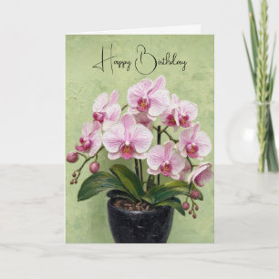 Cartão Arte de Impasto de Orquídea Rosa de Aniversário