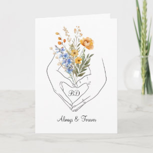 Cartão Arte de Linha Floral de Coração de Casal