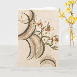 Cartão Arte de Linhas de Caligrafia e Florais Abstratos T