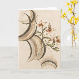 Cartão Arte de Linhas de Caligrafia e Florais Abstratos T