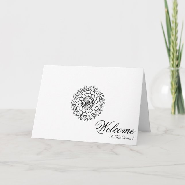 Cartão Arte de Mandala Minimal Branco Bem-vindo (Frente)