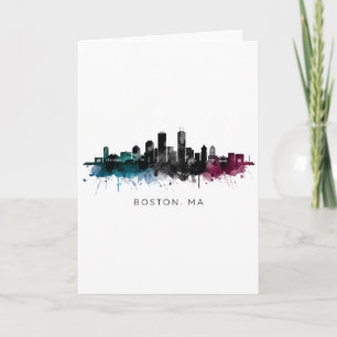 Cartão Arte de Massachusetts   Aquarela do Horizonte de B