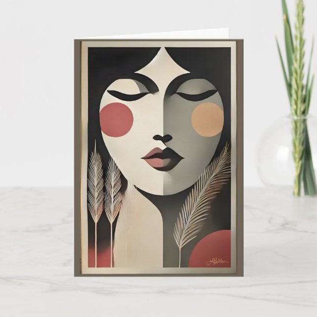 Cartão Arte de Meditação Modernista de Meados do Século (Frente)