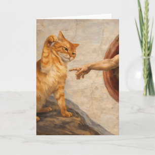 Cartão Arte de Meme de Gato Engraçado Criação de Adão com
