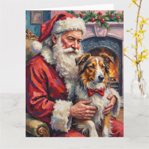Cartão Arte de Natal do Pastor de Shetland Papai Noel