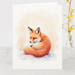 Cartão Arte de Natal em Aquarela com Raposa Vermelha e Ne