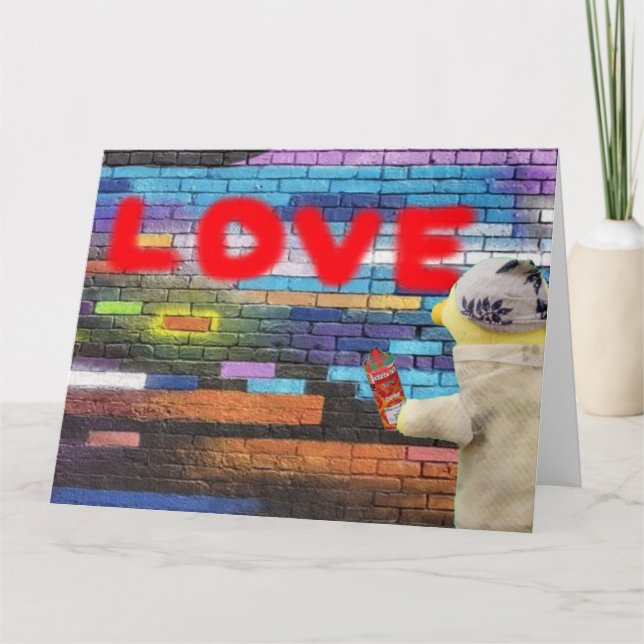 Cartão Arte de parede com grafite de amor. (Frente)