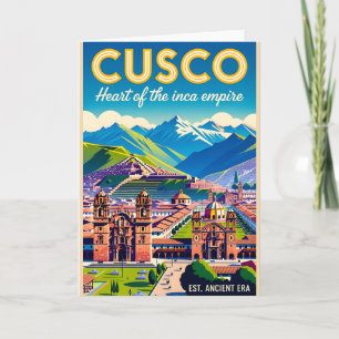 Cartão Arte de Poster de Viagem Retro da Cidade de Cusco 