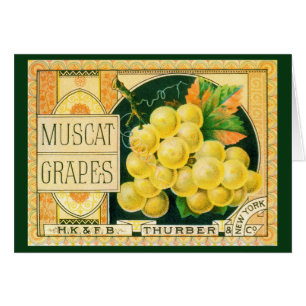 Cartão Arte de rótulo de caixa de frutas vintage, uvas Mu