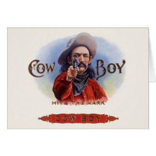 Cartão Arte de Rótulo de Charuto Antigo, Cowboy Acerta o 