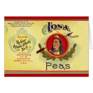 Cartão Arte de rótulo de lata de legumes vintage, Ervilha