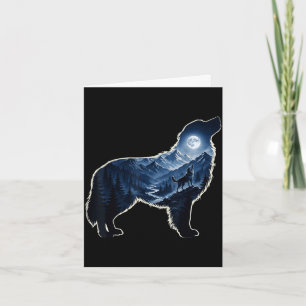Cartão Arte de silhueta de cachorro uivando montanha flor