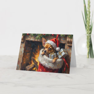 Cartão Arte de Surpresa de Meia de Natal com Cachorro Chi