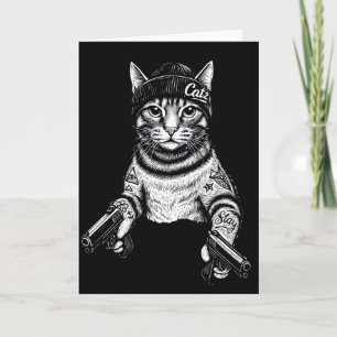 Cartão Arte de Tatuagem de Gato Gangster   Kitty Legal de