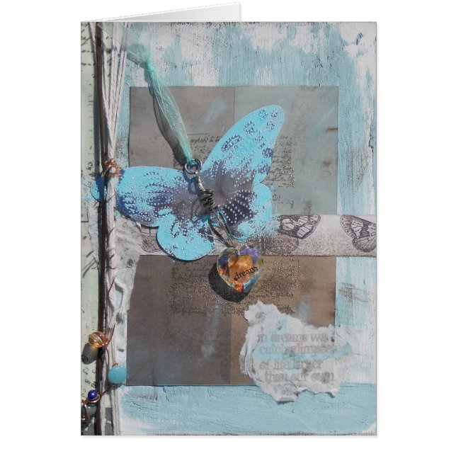 Cartão Arte de Tipografia de Borboletas Mídias Mistas (Frente)