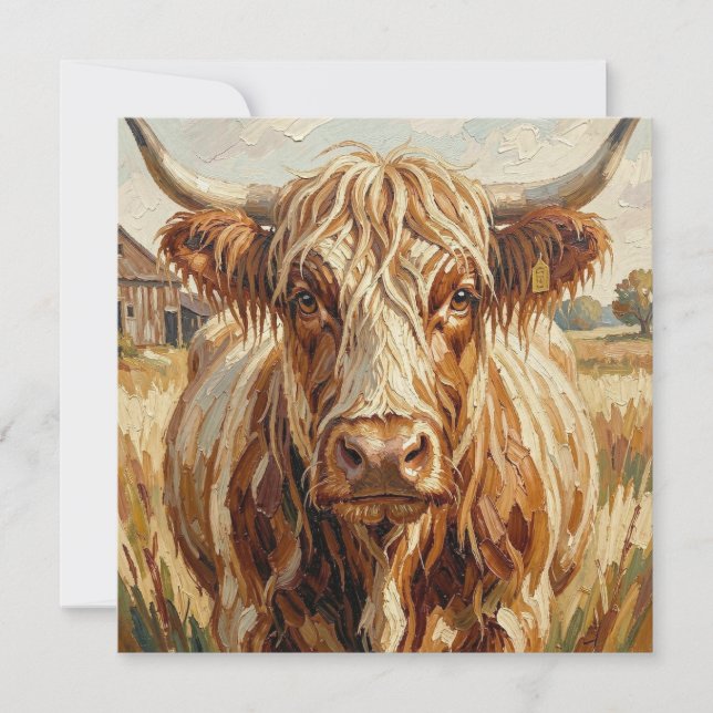 Cartão Arte de Vaca Impasto Fofa em Branco (Frente)