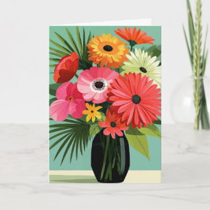 Cartão Arte de vaso floral com buquê de margarida moderni
