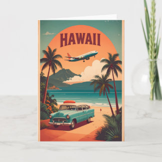Cartão Arte de Viagem Turístico do Havaí Retro Meados do 