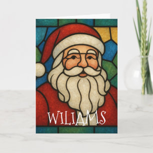 Cartão Arte Deco de Natal Vidro Colorido Santa Personaliz